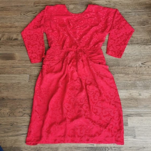Vintage 80s Adrianna Papell Red 100% Silk Dress 10 - Picture 1 of 11